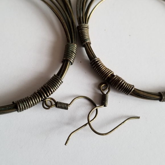 Earrings Big boho hoop earrings dangly concentric circles dark gold tone metal - Picture 6 of 7